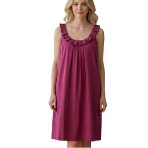 LOFT Ruffled Sleeveless Dress Womens Size 12 Violet Pink Scoop Neck Shift Cotton